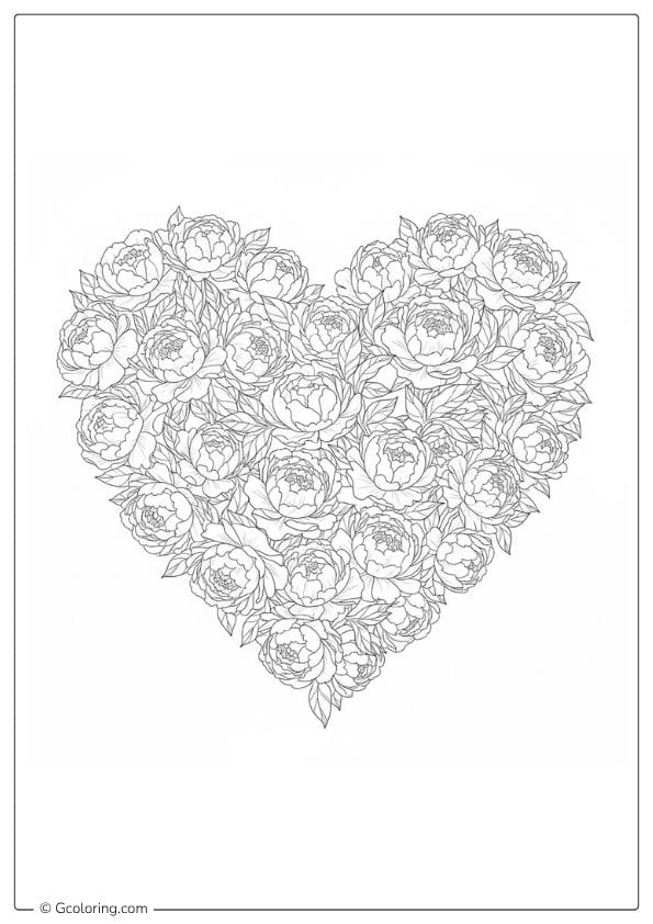 Romantic Peony Heart – love coloring pages for adults