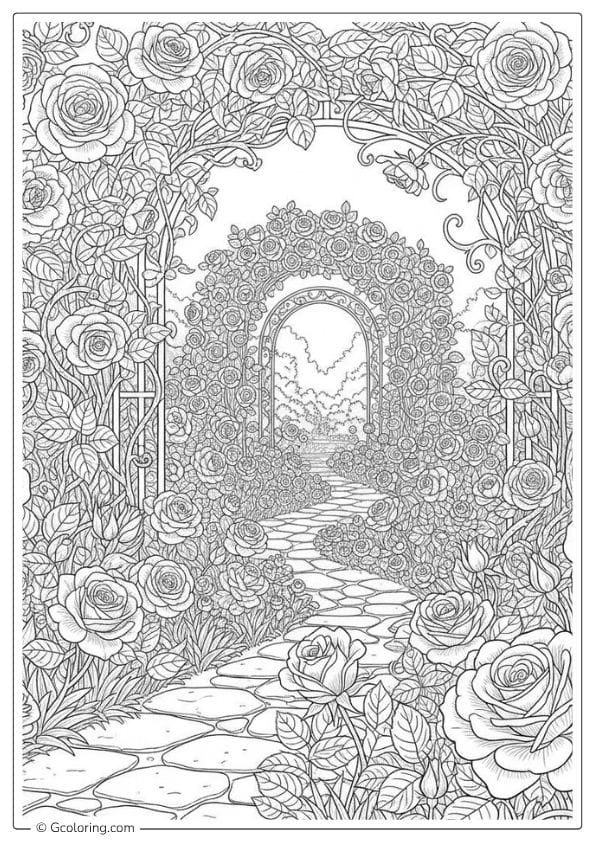 Rose Garden Adult Coloring Pages