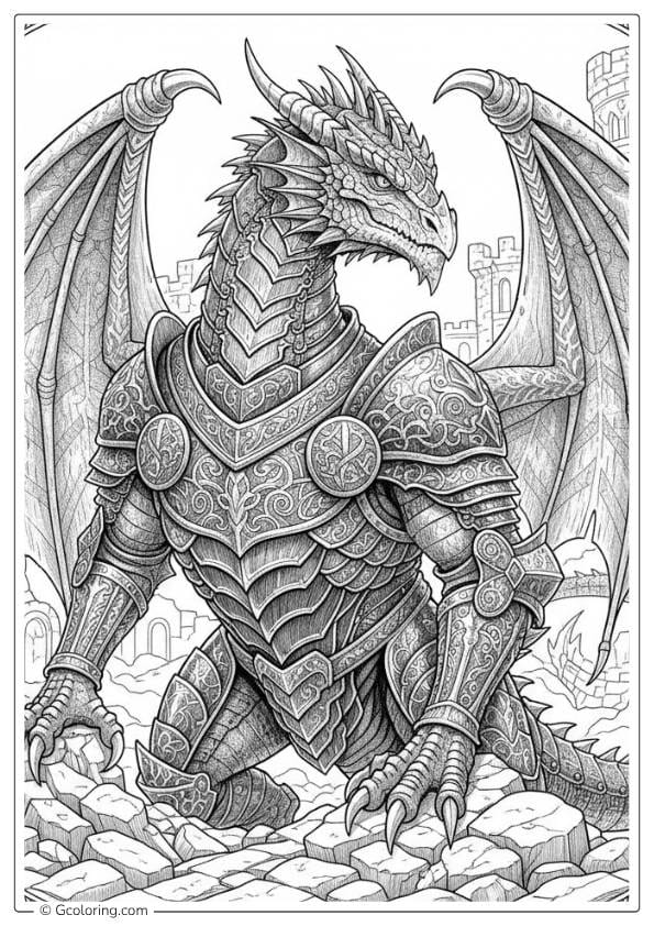 Royal Armor Dragon – dragon coloring pages for adults