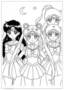 Sailor Moon Coloring Pages Group Scene