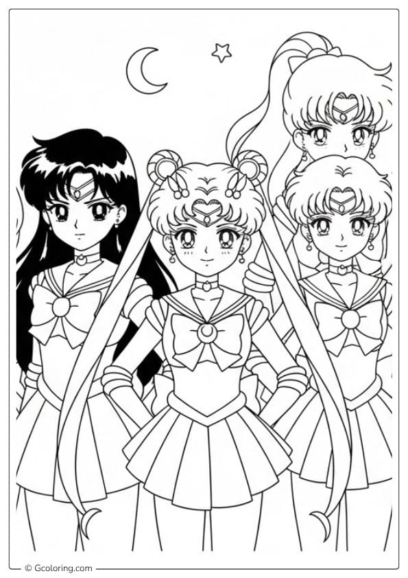 Sailor Moon Coloring Pages Group Scene Sailor Moon Coloring Pages Group Scene