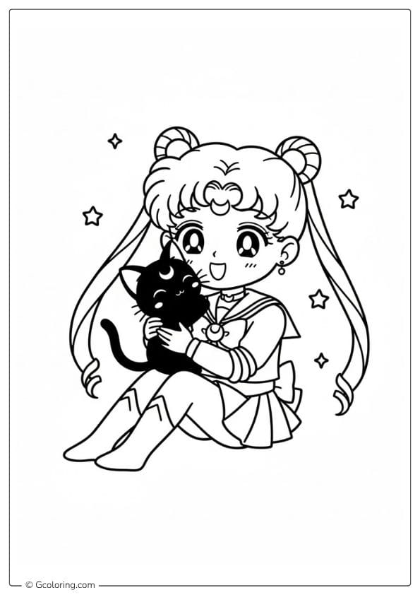 Sailor Moon Coloring Pages Holding Luna