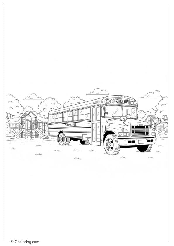 School Bus Coloring Pages – Bus Near Playground