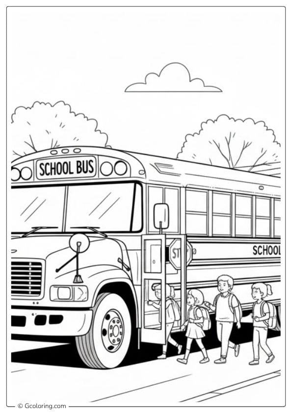 School Bus Coloring Pages – Bus at Morning Pickup