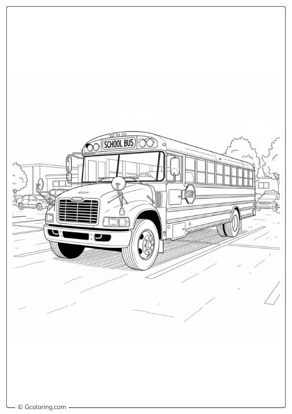 School Bus Coloring Pages – Bus in Parking Lot