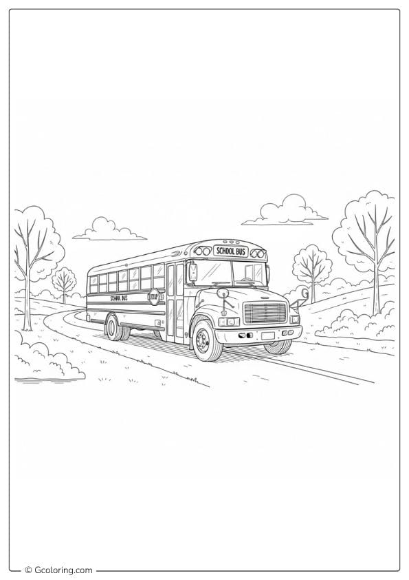 School Bus Coloring Pages – Bus with Landscape