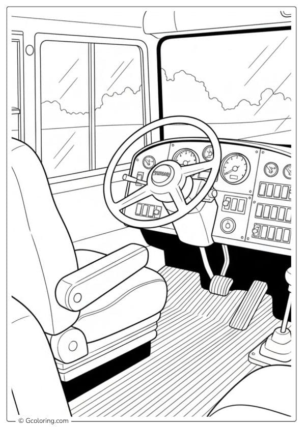School Bus Coloring Pages – Detailed Driver Seat View