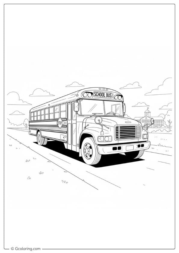 School Bus Coloring Pages – Realistic Bus on Road
