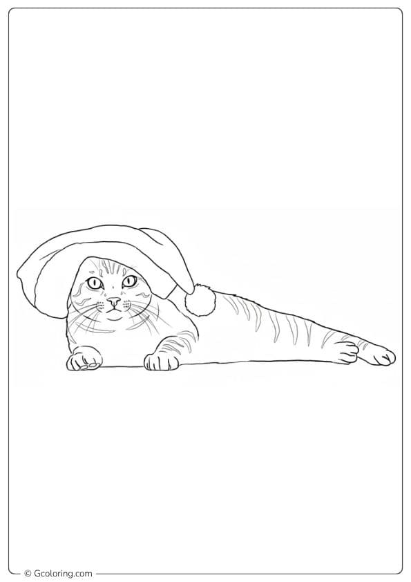 Simple Christmas Cat Coloring Page Outline