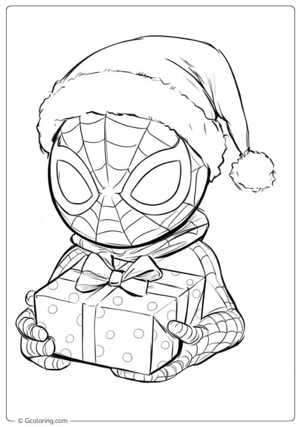 Simple Outline of Spiderman Delivering Gifts Black and White Spiderman Christmas Coloring Pages