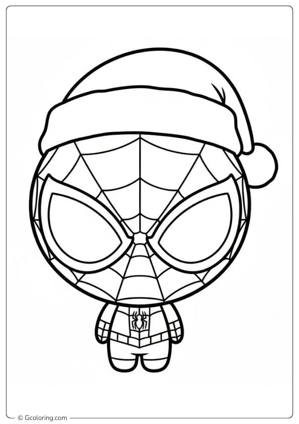 Simple Outline of Spiderman Sliding Down Chimney with Santa Bag Black and White Spiderman Christmas Coloring Pages