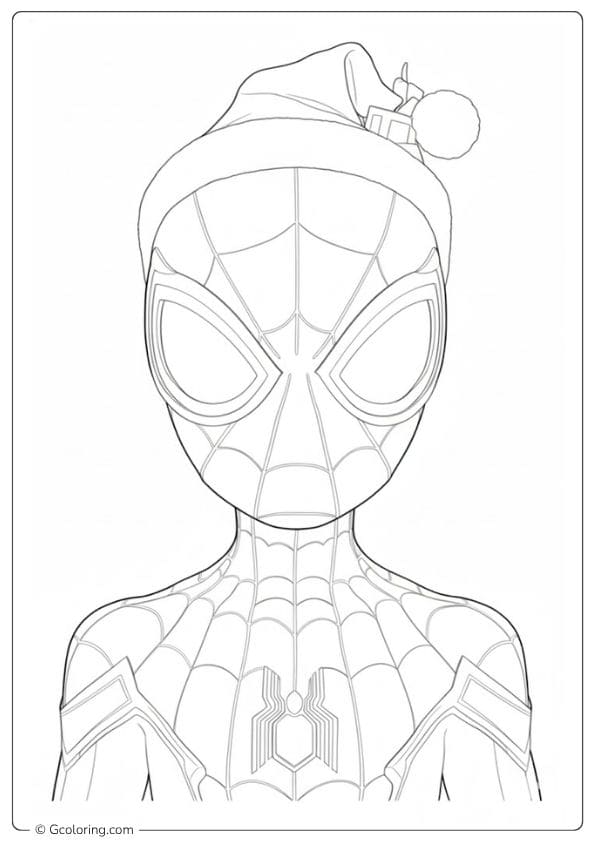 Simple Outline of Spiderman Standing with Christmas Gift Black and White Spiderman Christmas Coloring Pages