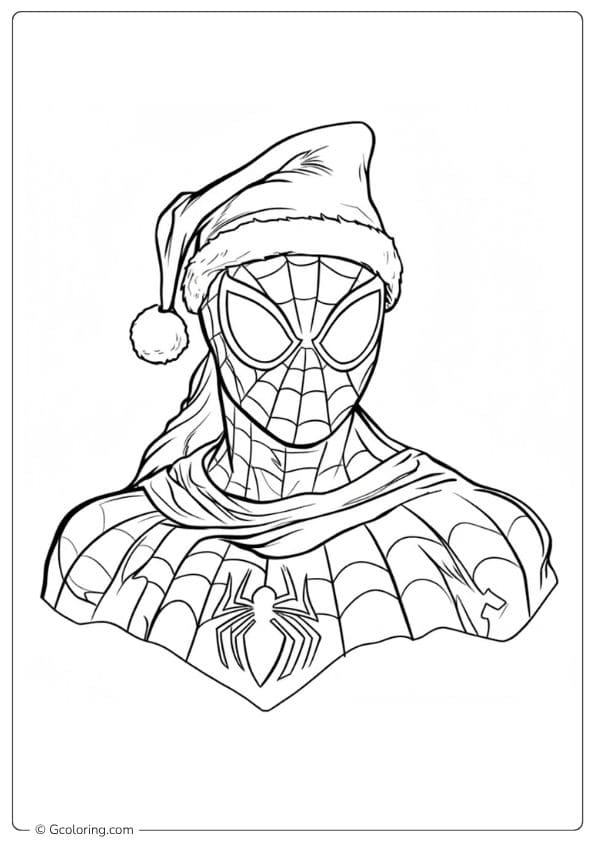 Simple Outline of Spiderman in Santa Hat with Spider Logo Black and White Spiderman Christmas Coloring Pages
