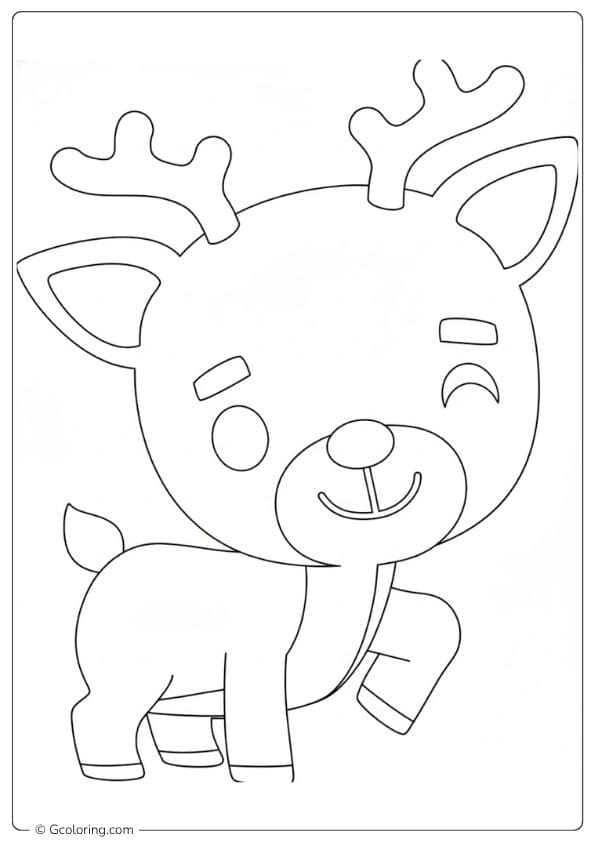 Simple Outline of Two Reindeers with Wreath Black and White Christmas Coloring Pages