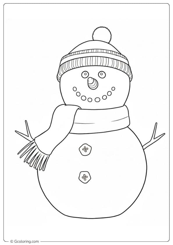 Simple Snowman Christmas Coloring Pages Outline