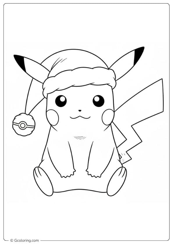 Sitting Pikachu Christmas Hat Coloring Pages Simple Outline