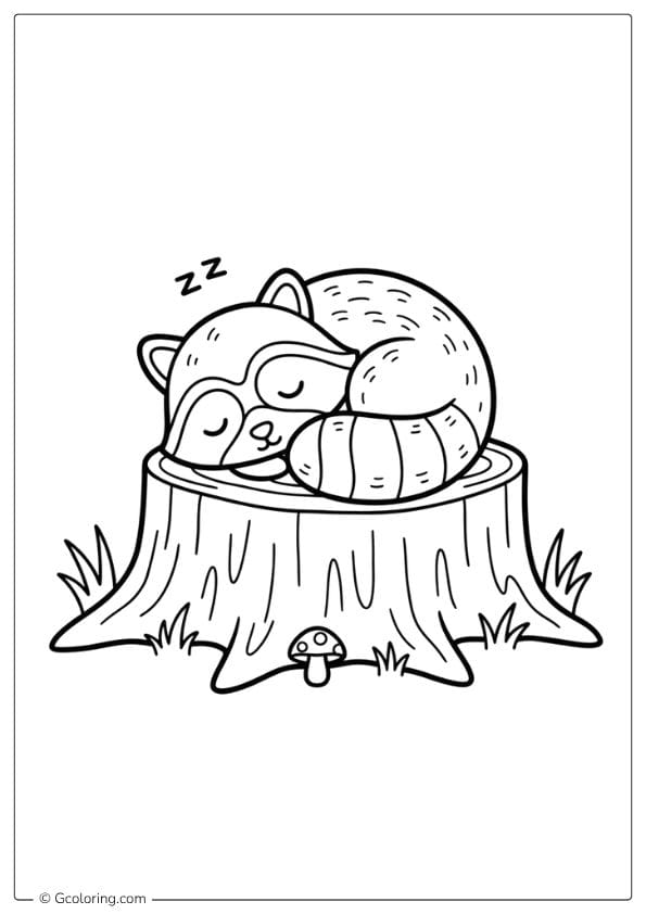 Sleepy Raccoon Coloring Page