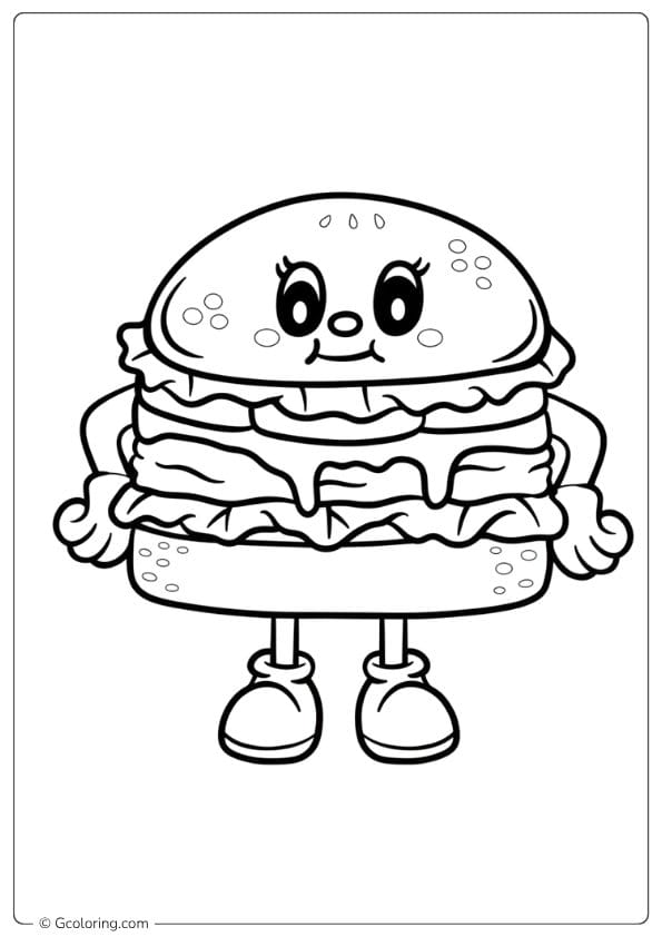 Smiling Cartoon Burger Character burger coloring pages