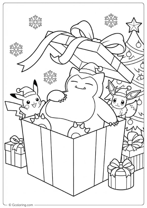 Snorlax as a Christmas Gift Coloring Pages