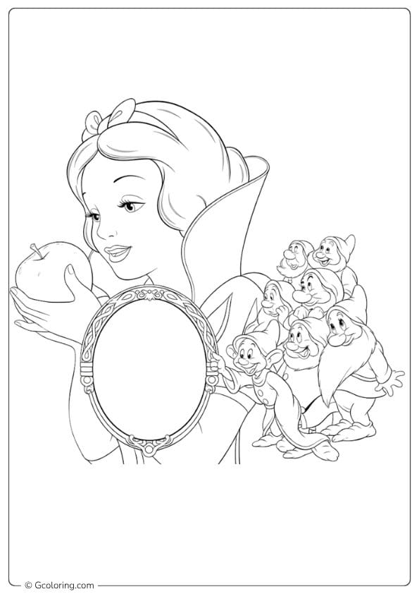 Snow White With Dwarfs and Apple snow white coloring pages