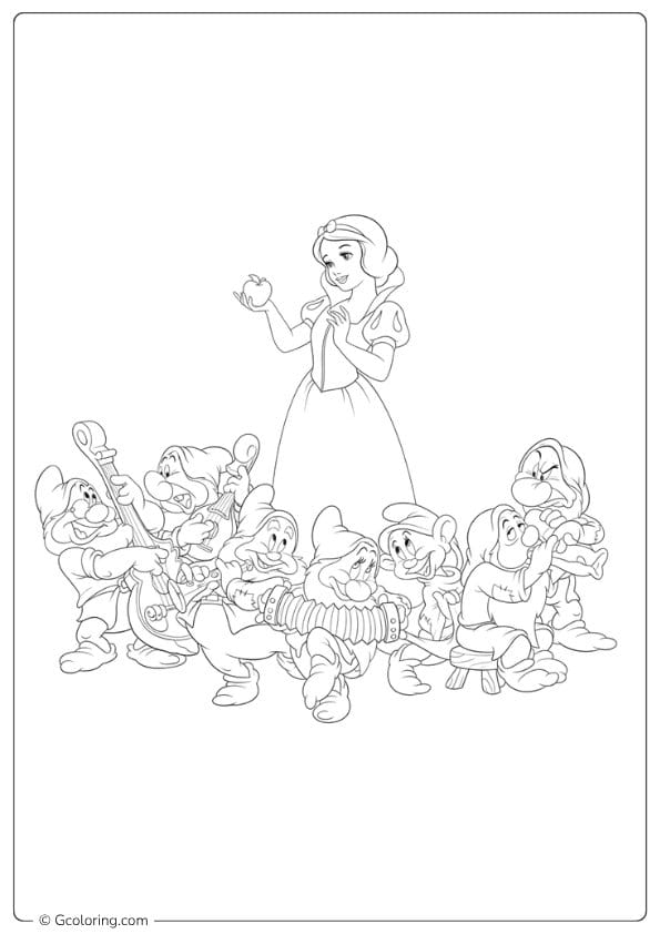 Snow White and Seven Dwarfs Walking snow white coloring pages