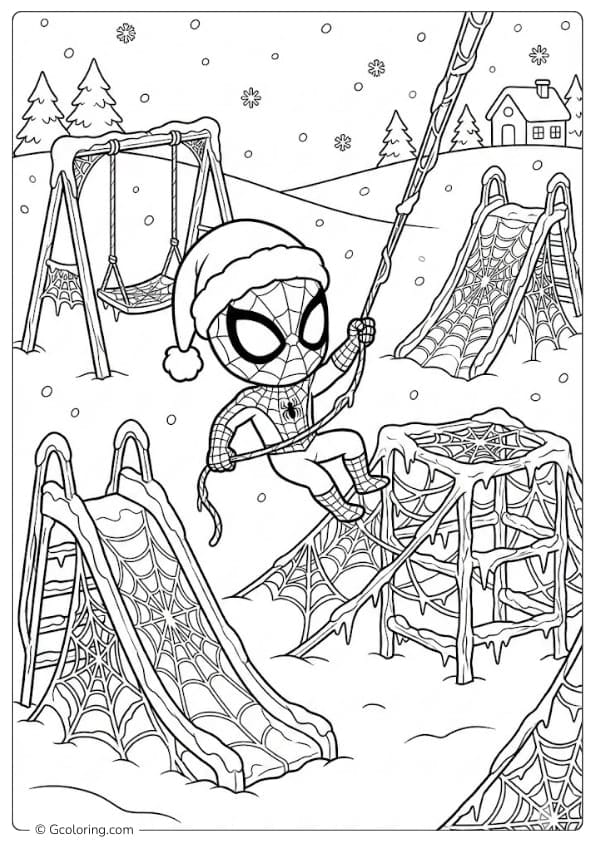 Spider Man Building a Snow Web Playground coloring pages