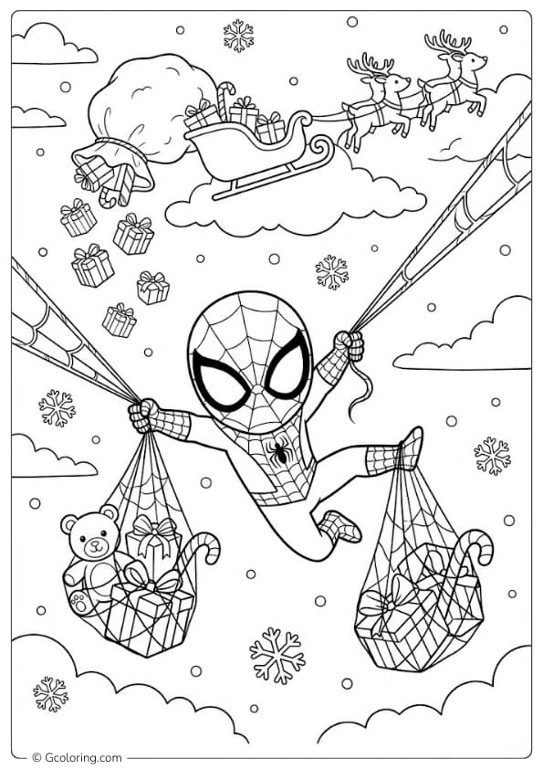 Spider Man Saving Christmas Presents Mid Fall coloring pages