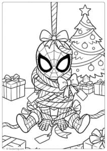Spider Man Wrapped Like a Christmas Gift coloring pages