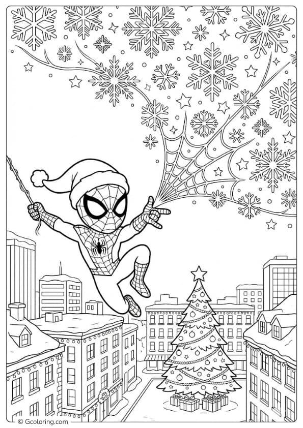 Spider Man’s Web Turns into Snowflakes coloring pages