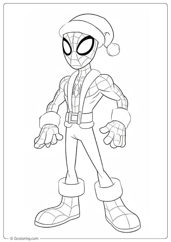 Spiderman Santa Suit Christmas Coloring Pages Outline