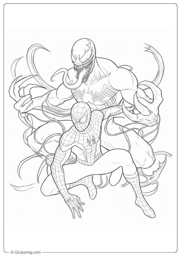Spiderman and Venom Coloring Pages Bold Outlines
