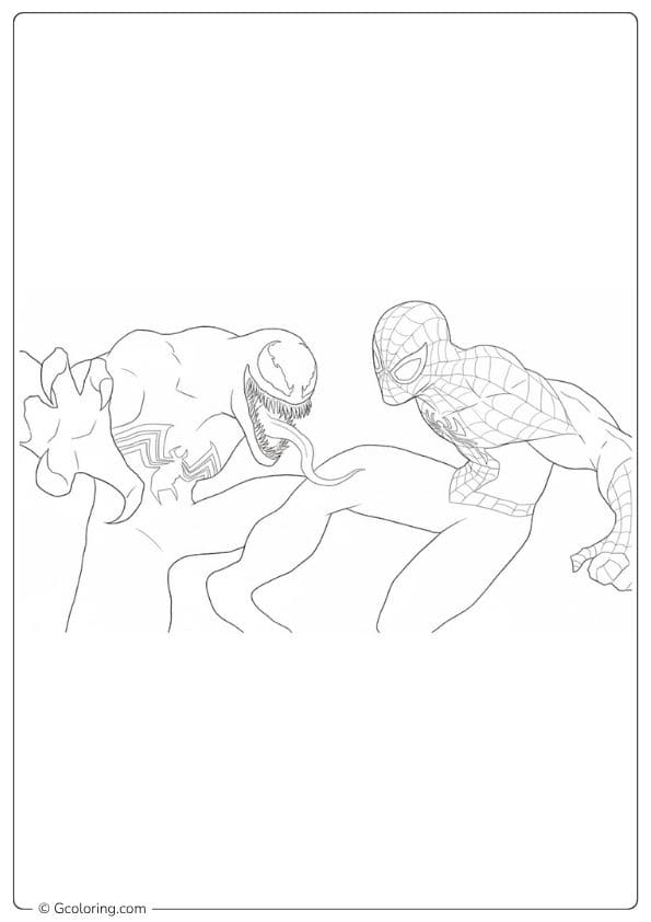 Spiderman and Venom Coloring Pages Clean Outline Sketch