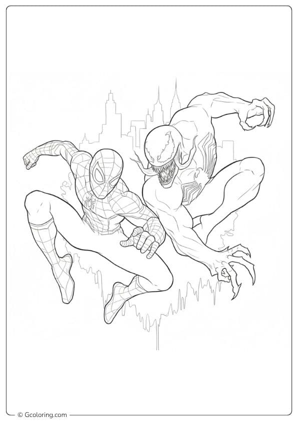 Spiderman and Venom Coloring Pages High Quality Line Art