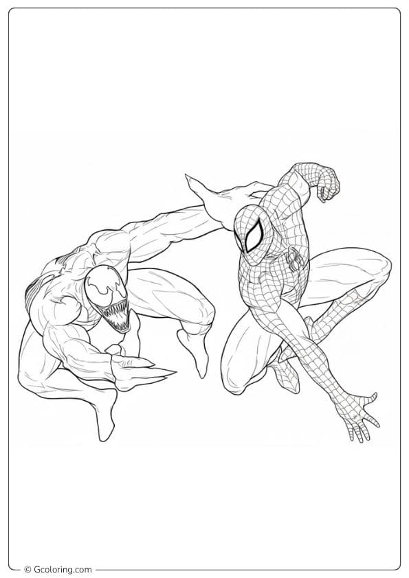 Spiderman and Venom Coloring Pages Simple Outline Art
