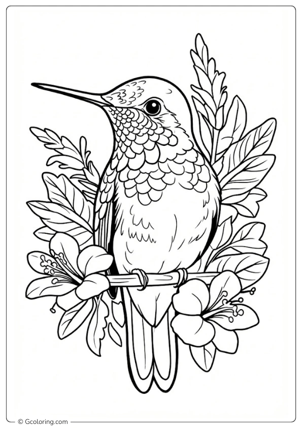 Sticker colibri in Hibiscus Flower Coloring Pages