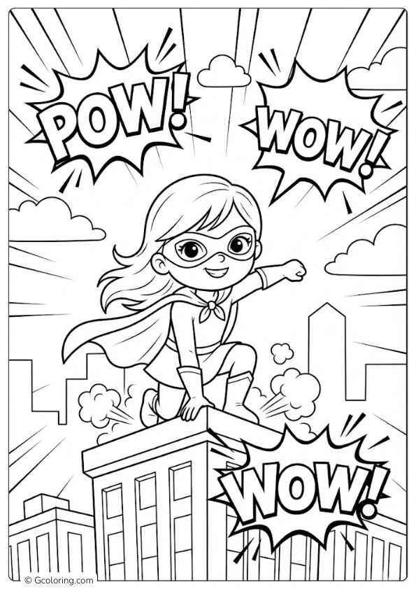 Superhero girl landing heroically Coloring Pages