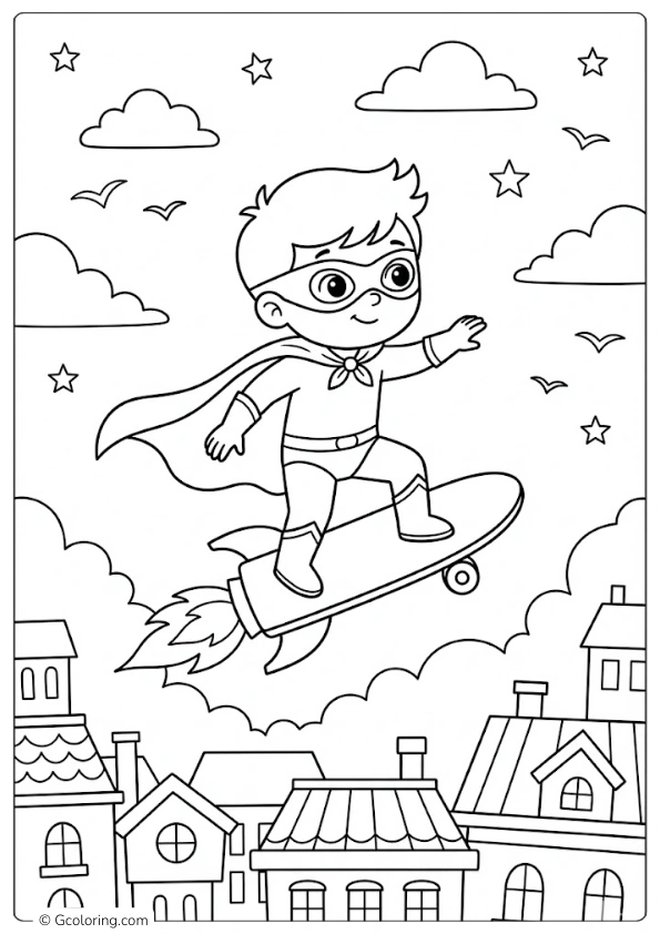 Superhero surfing Coloring Pages