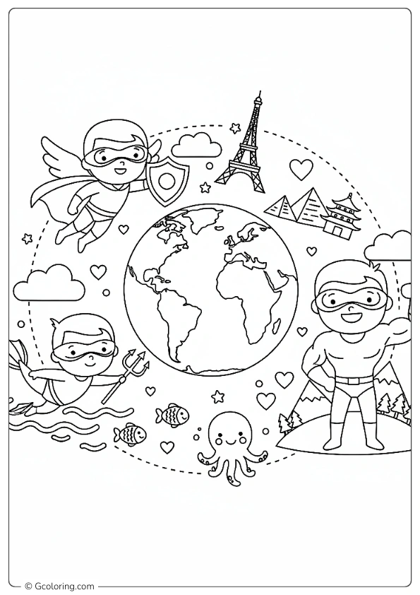 Superheroes Around the World Coloring Pages