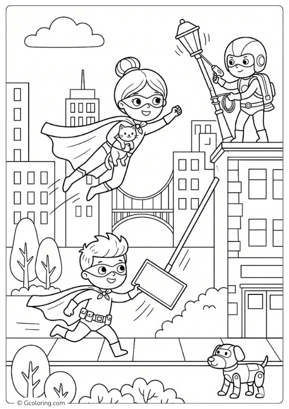 Superheroes Saving the City Together Coloring Pages