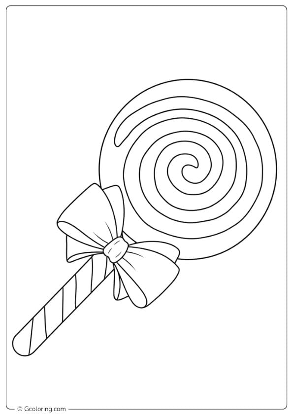 Swirly Lollipop with Ribbon Bow Outline lollipop coloring page