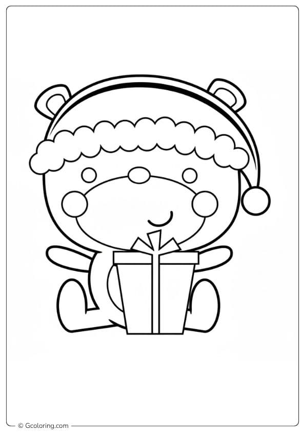 Teddy Bear with Present Christmas Coloring Pages