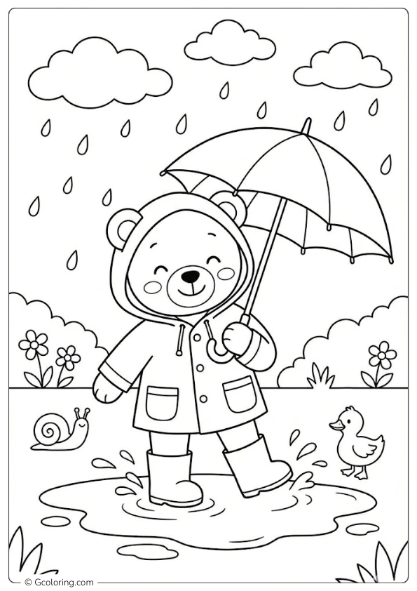 Teddy bear wearing a raincoat Coloring Pages