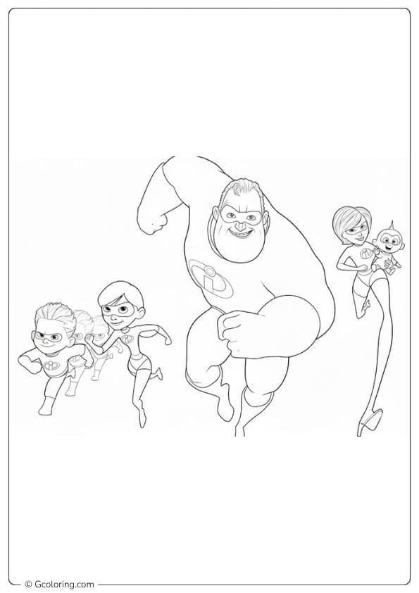 The Incredibles Dynamic Pose Outline Coloring Pages