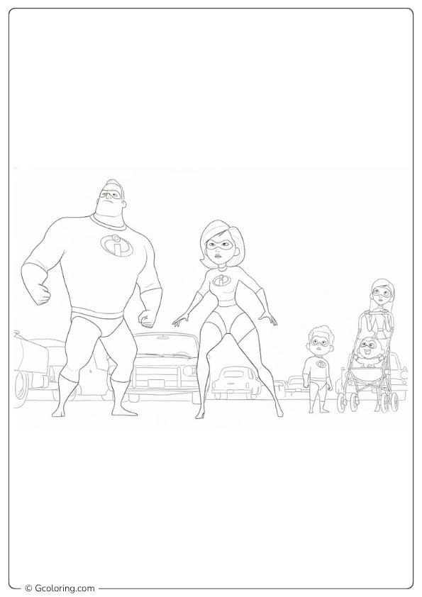 The Incredibles Family Outline for Coloring Pages