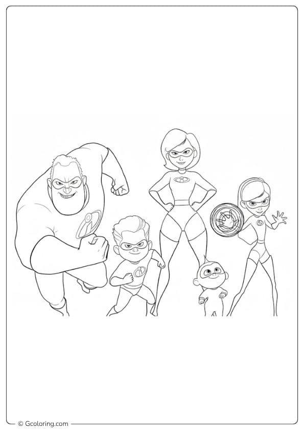 The Incredibles Family Simple Outline Coloring Pages
