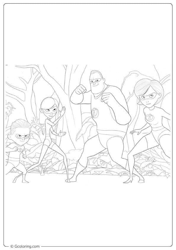 The Incredibles in Action Outline Coloring Pages