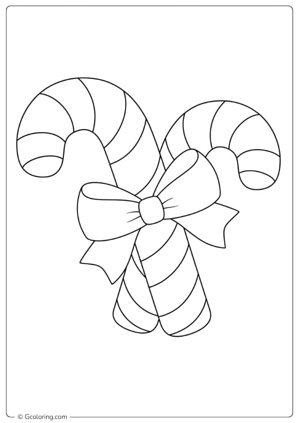 Two Candy Canes with Bow Outline coloring pages candy canes
