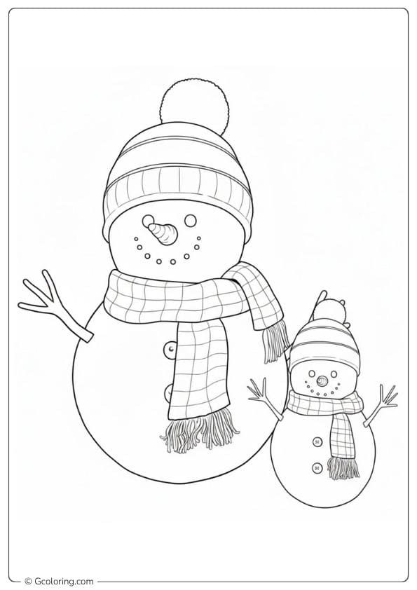 Two Snowmen Christmas Coloring Pages Simple Outline