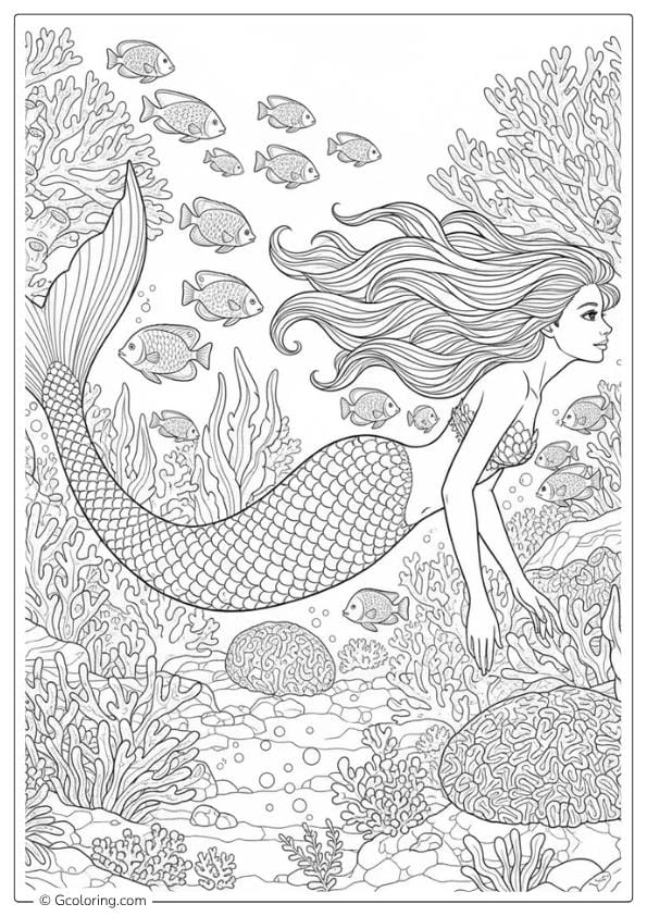 Underwater Garden Adult Mermaid Coloring Pages