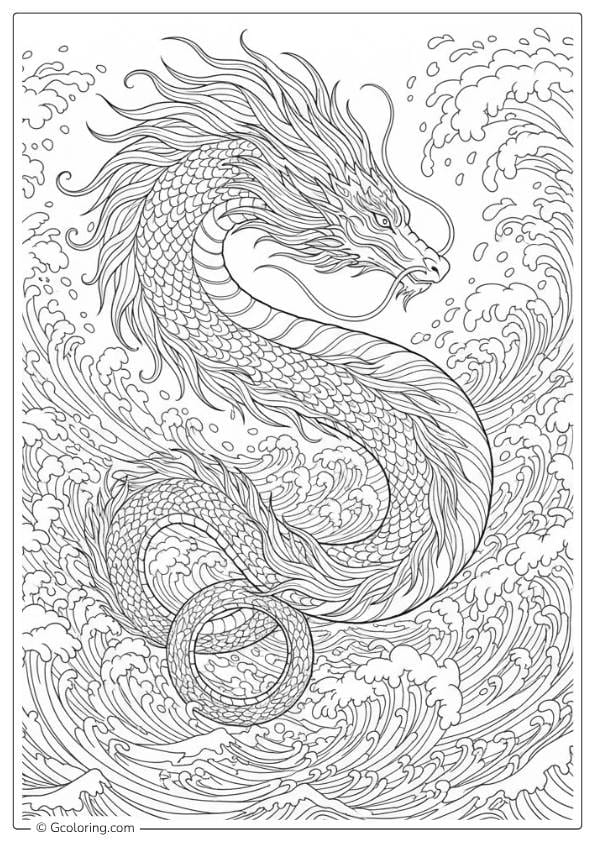 Water Dragon Flow – dragon coloring pages for adults